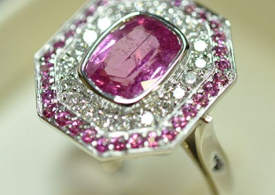 Pink sapphire ring diamonds entourage sapphires