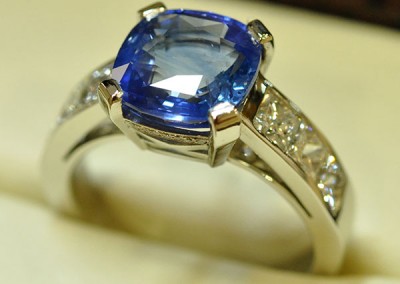 Platinum sapphire ring.