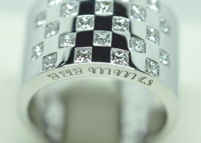 Checkered ring white gold princess diamonds