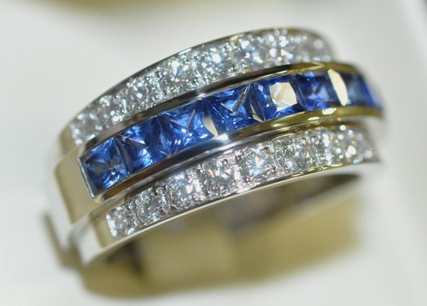 Diamond princess sapphire ring