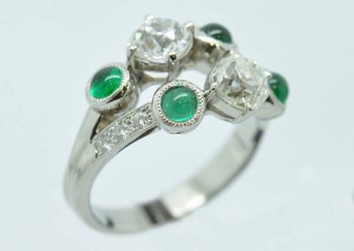 Duplicate platinum emerald diamond ring
