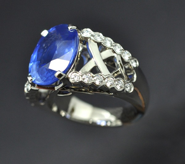 Platinum sapphire diamond ring