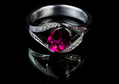 Rubellite And Diamond Ring Mount In White Gold