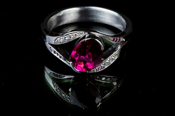 Rubellite And Diamond Ring Mount In White Gold