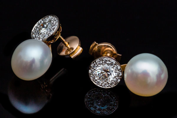 Boucles Oreilles Perle Diamant Or Rose Or Blanc