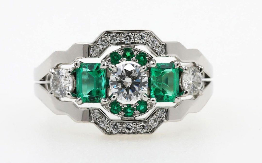 Bague Art Déco En Or Blanc, Grenats Tsavorites Et Diamants