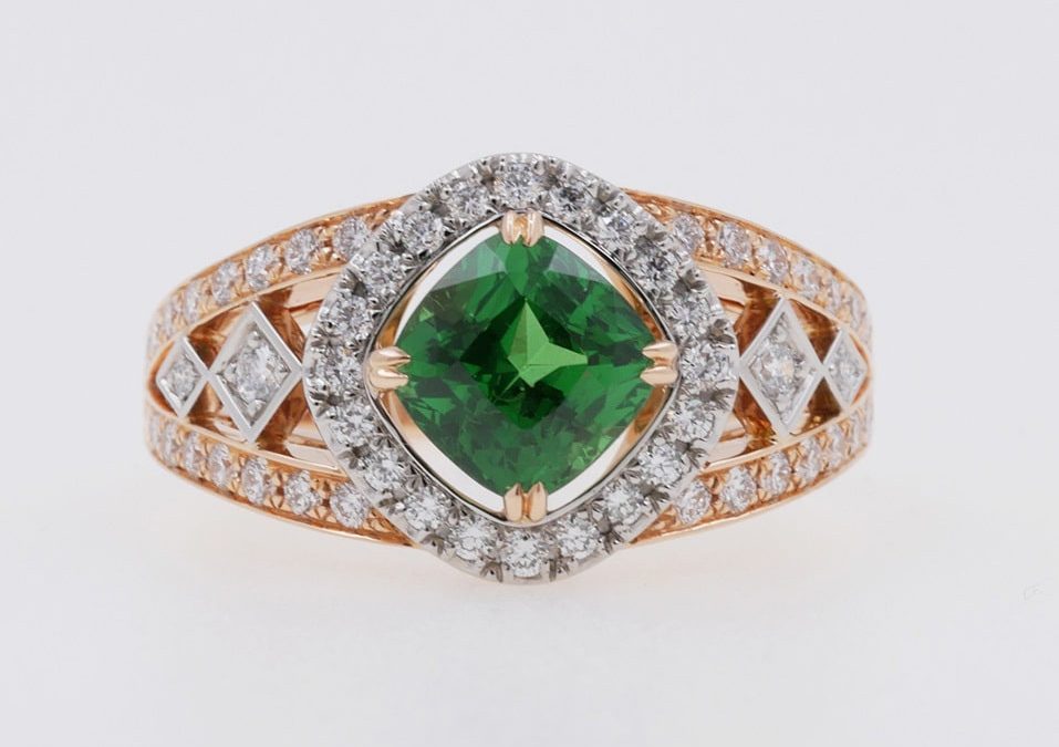 Bague Bandeau En Or Rose Et Or Blanc Palladié, Grenat Tsavorite Et Diamants