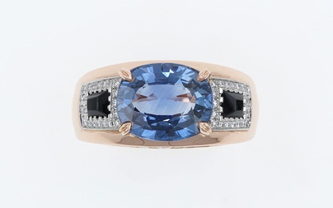 Bague Bicolore En Or Rose Et Platine, Saphir, Onyx Et Diamants