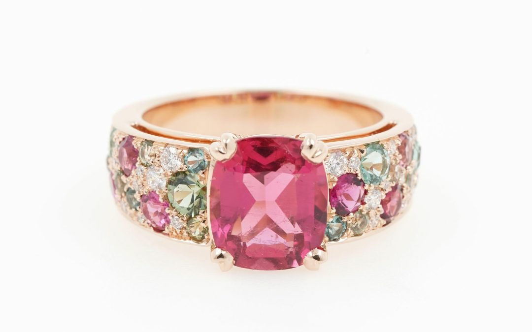 Bague En Or Rose, Tourmalines, Saphirs Et Diamants