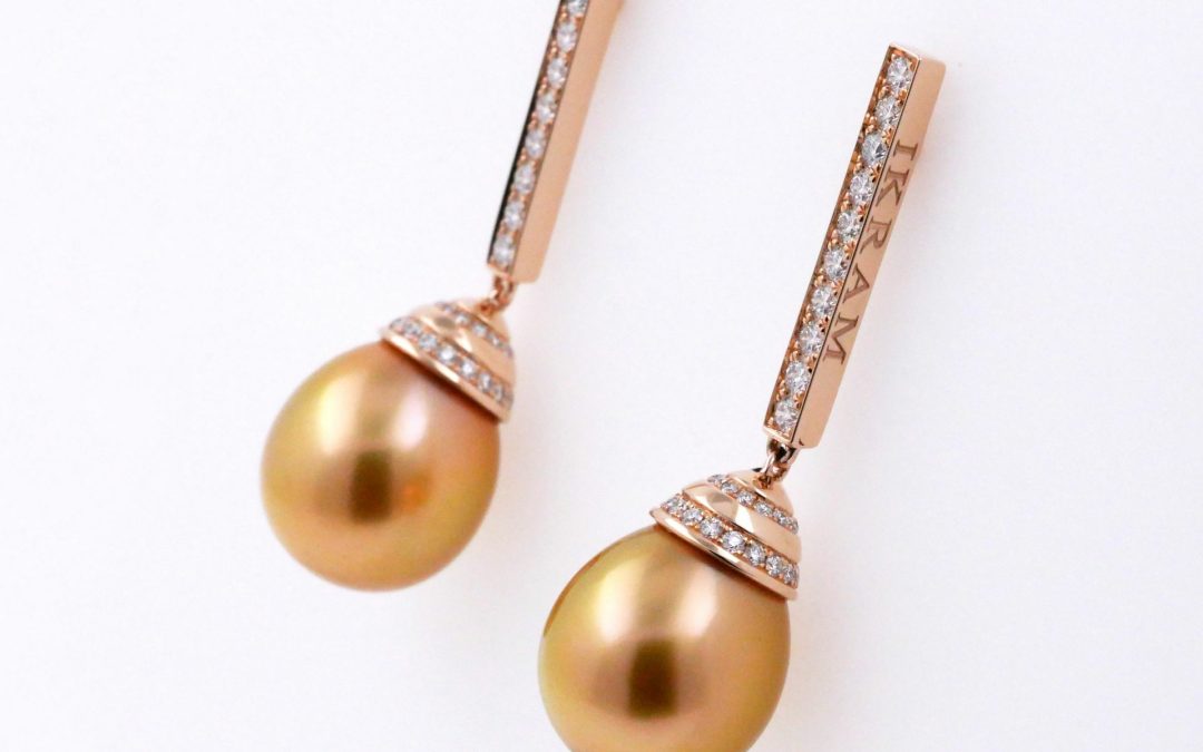 Boucles D’Oreilles En Or Jaune Perle De Tahiti Et Diamants
