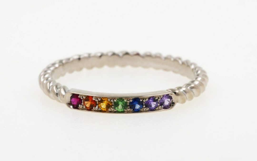 Ring in Palladié white gold and multicolored sapphires