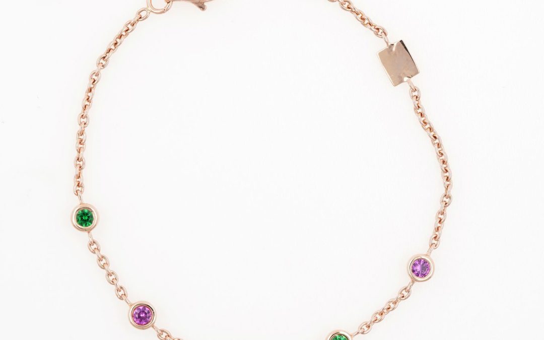 Bracelet en or rose, diamant, saphirs roses et grenats tsavorites