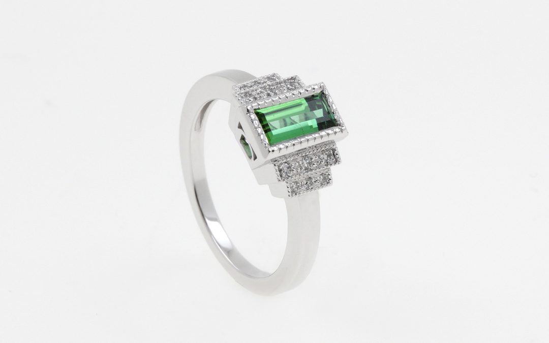 Bague Tourmaline Verte Art Déco