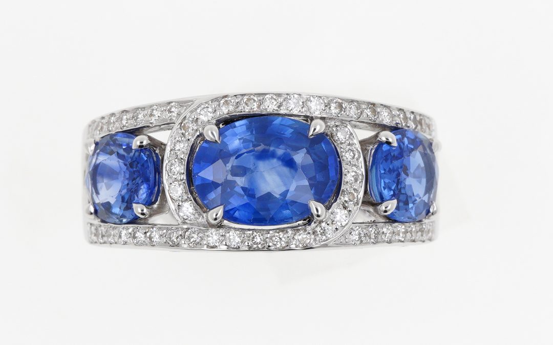 Bague Bandeau Trio Saphirs Bleus