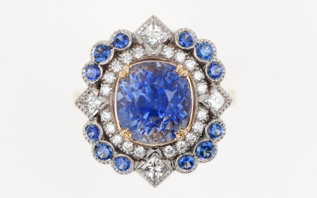 Bague Bicolore Saphir Bleu et Diamants