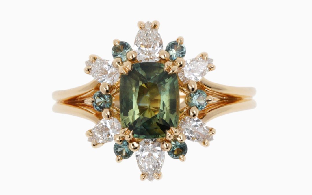 Bague Saphir Vert Taille Poire