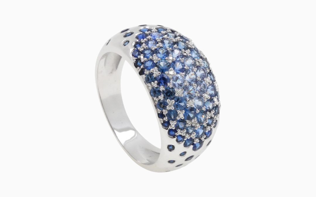Bague Jonc Bombée Saphirs Bleus