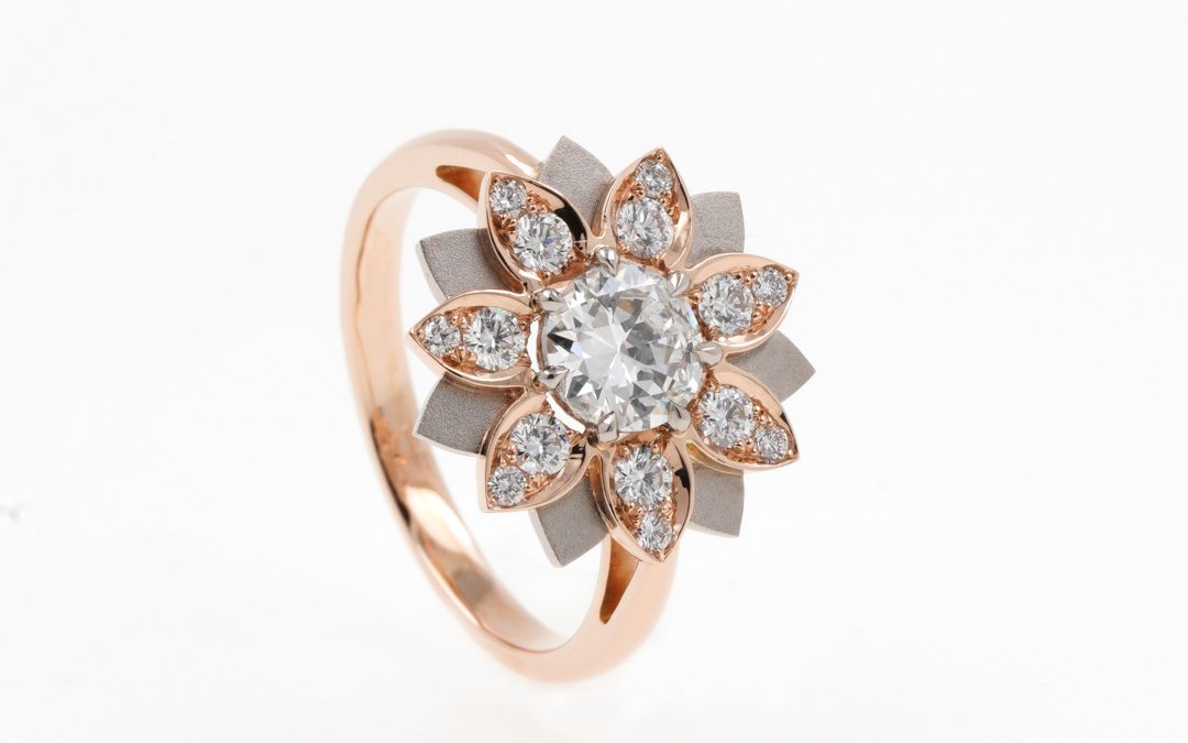 Bague Or Rose Diamant Fleur de Lys