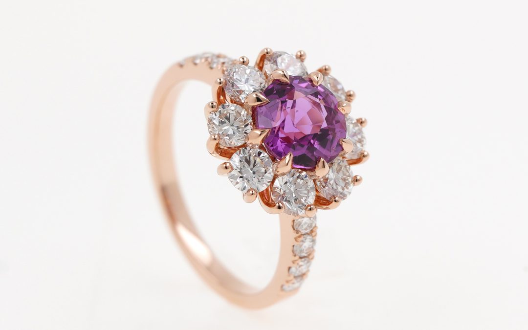 Bague Or Rose Saphir Rose et Diamants