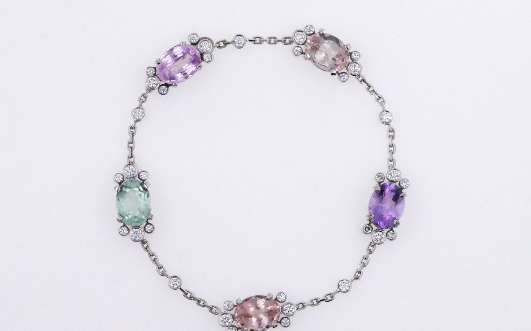 Bracelet Or Blanc Pierres Colorées