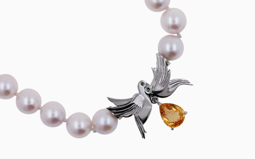 Collier Perles et Colombe Tsavorite