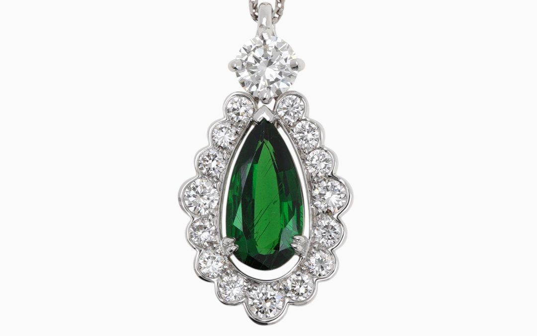 Pendentif Or Blanc Grenat Tsavorite