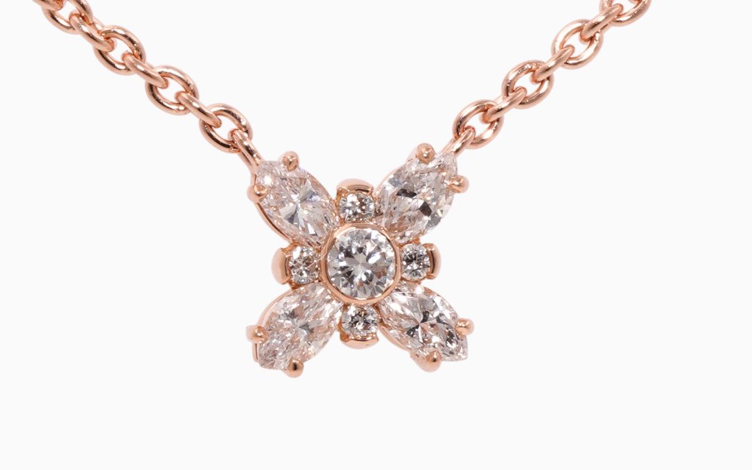 Pendentif Or Rose Trèfle Diamants